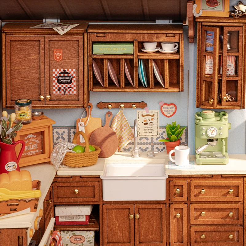 Baking Kitchen Miniature House Kit DIY Dollhouse 3D Assembly Toys