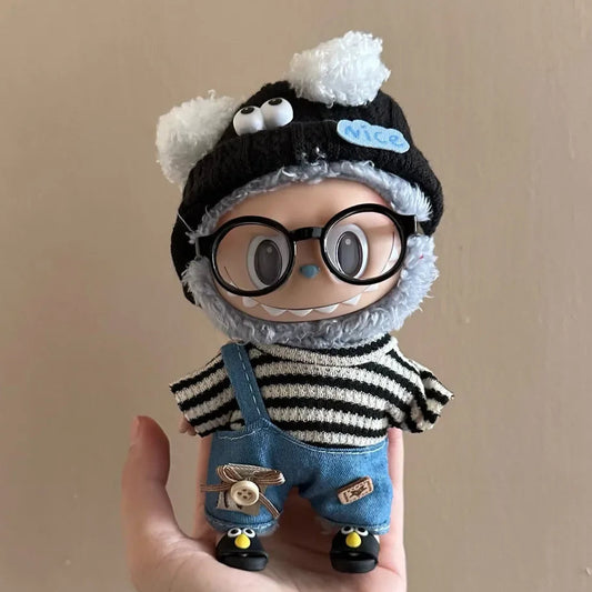 17cm Mini Plush Doll'S Clothes Outfit Accessories For Korea Kpop Exo Labubu Idol Striped clothes eyes shoes suit Clothing Gift