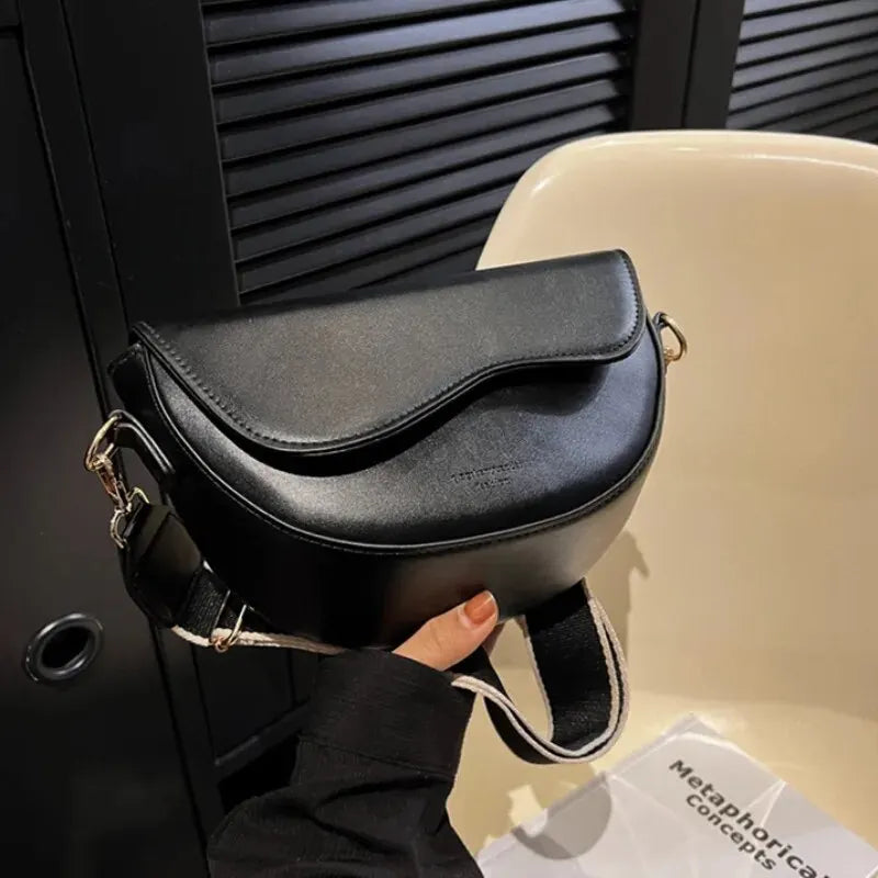Túi Đeo Vai Nữ Vintage Màu Trơn Nắp Gập Nhỏ Kiểu Yên Ngựa Thời Trang Da PU Dây Đeo Rộng Đeo Chéo