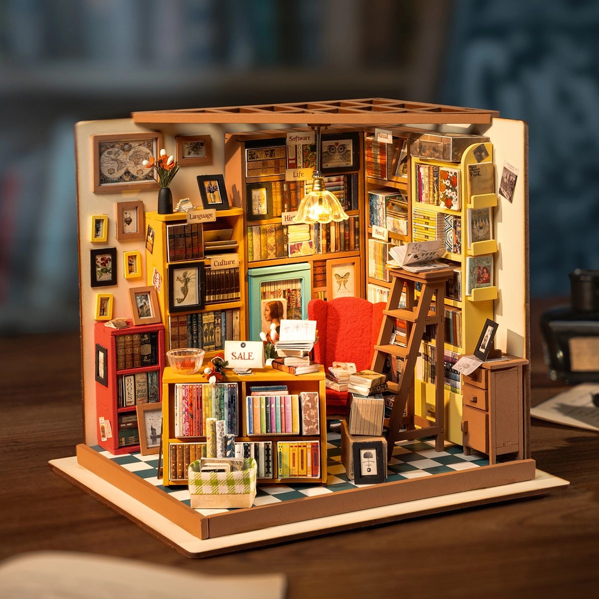 Sam's Bookstore Miniature House Kit DIY Dollhouse 3D Assembly Toys